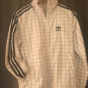 White with black  adidas windbreaker